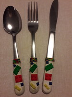 Stainless Steel Cutlery Set Lego Pattern Spoon Fork Knife, 3 pcs