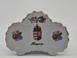 Magyar címeres Kalocsai porcelán szalvétatartó (12x8 cm) – Hibátlan, jelzett