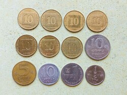 Izrael 12 db Különböző Érme 1/2 1 5 10 Sheqalim Agorot