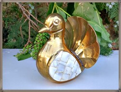 Heavy Solid Brass Handcrafted Dove with Shell Inlay