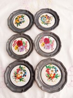 Tin Dishes with Floral Decoration and Faience Insert