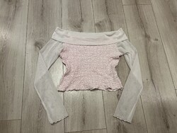 Rózsaszín fehér vintage felső  S 36