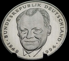Németország 2 márka, 2000 45 Éves a Németországi Szövetségi Köztársaság - Willy Brandt Verdej M01B6V