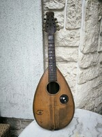 Antik Olasz Mandolin Jelzett Catania Szícilia és Mester pecsét Göngyház és Fekete Ében díszítés