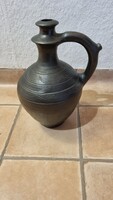 Nagy méretű Kovácsics Mohács fekete kerámia csörgőkorsó (28 cm) – Hibátlan, jelzett