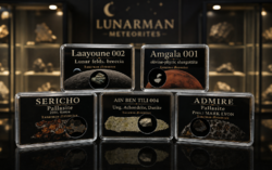 Kezdő meteorit szett, 5db. Holdi, marsi meteorit, pallazitok és dunite akondrit.