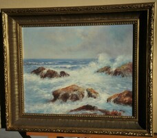 (K) Unknown painter (mid 20th century): Seaside cliffs