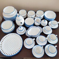 Huge Original Austrian Gmundner Keramik 'Tupferl Blau' Dinnerware Set Hand-Painted Premium Rarity