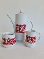 Alföldi porcelán bordo népi kávés szett - kanna + cukor + tejszínes