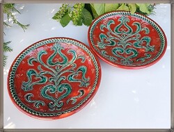 Red, Green Folk Flower Motif Pattern Gmundner Ceramic Wall Plates