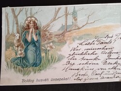 D210732 Magyarország 1906 – Húsvéti üdvözlő képeslap – Angyal és bárány – Rákosliget bélyegzés