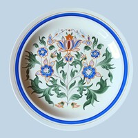 Hollóházi porcelán dísztányér / falitányér – népművészeti virágmintás, jelzett