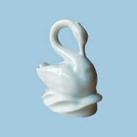 Drasche / Kőbánya porcelán hattyú figura – retró fehér porcelán dísztárgy