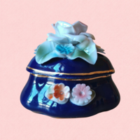 Iris Cluj porcelán ékszertartó szelence – kobaltkék vintage porcelán bonbonier