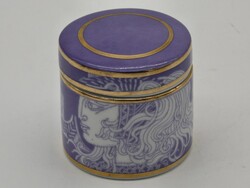 Ritka Szász Endre mintás lila színű Hollóházi porcelán tégely