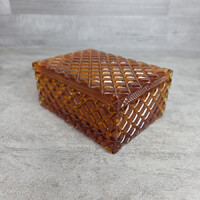 Vintage Amber Rhombus Pattern Glass Box