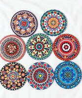 Bohém stílusú mandala mintás fa poháralátét szett! 8db.os.