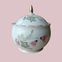 Hollóházi porcelán bonbonier / cukortartó – stilizált virágmintás, jelzett