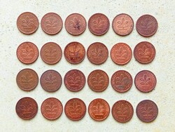 Németország NSZK 24 db Különböző Érme 1 Pfennig 1980-1989
