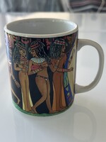 Porcelán teás bögre egyiptomi motívummal, T. Limoges márka, 9,5 cm magas