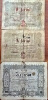 Ritka 1848-as Kossuth-bankjegy tétel (2 db 5 forintos + 1 db 10 forintos)