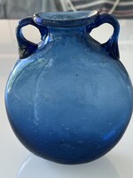 Egyiptomi kézműves, hutaüveg váza, 15 cm magas