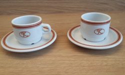 Alföldi porcelán kávés-, mokkás csésze és alátét,   K,  Kristály étterem logóval, barna csíkos