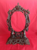 Antique 1850-1880 Cast Iron Military Noble Desk Mirror!