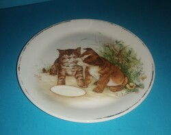 Angol porcelán cica macska kutya tányér