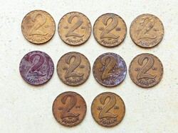 Magyarország 10 db Különböző Érme 2 Forint 1970-1989