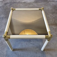 3 darabos réz fa dohányzóasztal garnitúra, mid century modern,  hollywood regency