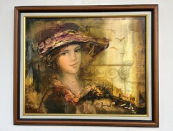 LEÁRAZVA Budai László Huncut mosoly 40x50 cm + keret