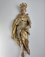 Rendkívül kvalitásos, nagyméretű, aranyozott barokk fa Szent Vencel szobor