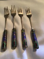Vintage Korean enamel silver small fork set (4 pcs)