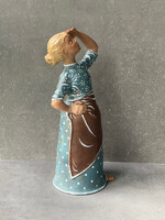 Kovács Margit, large ceramic sculpture. Rain Listener in blue dress.