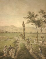 (N) Hofbauer János (1803-1846): Pest-Buda látképe a Rákos mezejéről 1827-ből, 200 éves metszet!