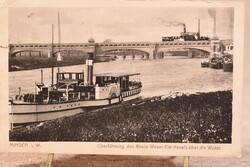 Régi képeslap Minden I.W. Weser híd Németország 1919