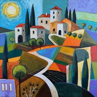 Tuscan Landscape - Piotr Wrona - (Polish contemporary) 90x90 acrylic on canvas
