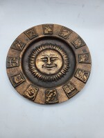 Retro Bronze / Copper Zodiac Wall Art Plate – Sun and Zodiac Signs