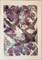 Diskay Lenke: Repülés IV. Színes kis példányszámú (1/5)  fametszet 53 x 36 cm- keret nélküli méret