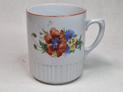 Zsolnay pipacsos virágcsokor mintás porcelán bögre hibátlan állapotban 9 cm. magas
