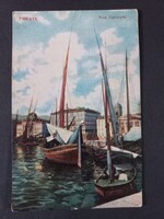Antik képeslap Triest, Riva Carciotti kikötő vitorlásokkal, 1909