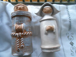 2 pcs Hollóházi Szente Katalin marked CERAMIC figurine pair - monk, price for 2 pcs
