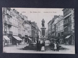 Antik képeslap  Liège, Vinâve d’Île utca és a Szűz Mária-kút