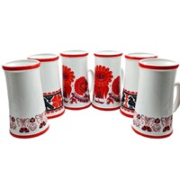 Ritka! 6 db-os Hollóházi porcelán söröskorsó készlet – 3 népi mintapár, hibátlan vitrinállapot