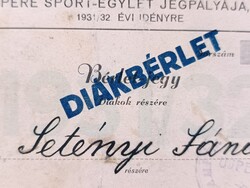 Ritka règi jegy  bèrlet jègpája 1931 ampère sportegylrt Újpest