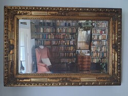 Impressive size (110x80 cm) antique neobaroque wall mirror with faceted glass – late 19th century