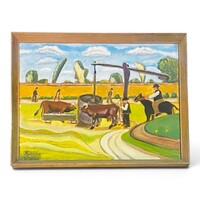 Nyergesi István (1900-1987) - Tehén itatás (Gégekutas életkép, olaj-farost)