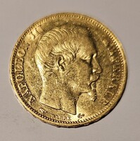 Napoleon III (Téte nue - meztelen fejű típus) 20 frank aranyérme 1859