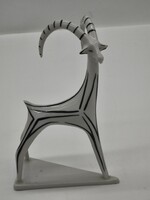 Extrém ritka hollóházi art deco porcelán kecske. Sérült!